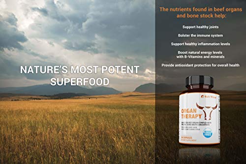 SaltWrap Organ Therapy - Grass Fed Beef Organ Meat Complex Supplement with Organic Bone Broth Concentrate (Beef Liver, Heart, Kidney and Bone Broth Capsules with BioPerine), Desiccated, 90 Capsules