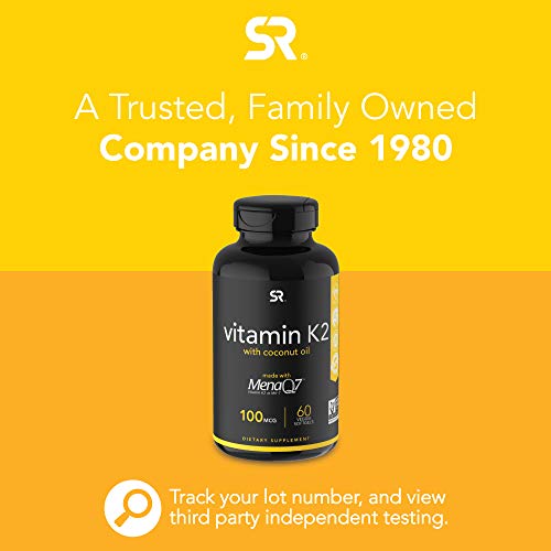 Vitamin K2 (as MK7) with Organic Coconut Oil | Made with MenaQ7 from Fermented Chickpea | Non-GMO Verified, Vegan Certified (60 Veggie-Softgels)