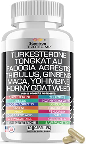Turkesterone Fadogia Agrestis Tongkat Ali Tribulus Yohimbine Supplement w/ Maca Ginseng Horny Goat Weed Ashwagandha Beta-Ecdysterone Fenugreek DAA Saw Palmetto DHEA Nettle Boron Sasparilla - USA Made