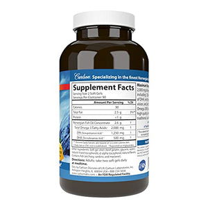 Carlson - Maximum Omega 2000, 2000 mg Omega-3 Fatty Acids Including EPA and DHA, Wild-Caught, Norwegian Fish Oil Supplement, Sustainably Sourced Fish Oil Capsules, Lemon, 180 Softgels