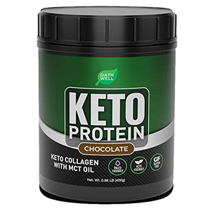 OATHWELL Keto Chocolate Protein Powder Meal Replacement Shake | Ultimate Brain + Body Fuel | Rich, Indulgent Keto Food Fat Bomb Protein Powder | Collagen Peptides Powder with MCT Oil,400g