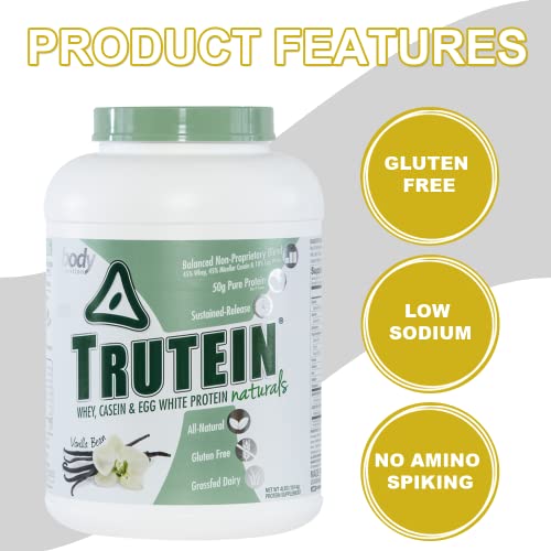 Body Nutrition Protein Powder - Trutein Naturals Vanilla Bean 4lb Whey, Casein & Egg White - Natural Low Carb Keto Friendly Drink - Lean Muscle Builder, Weight Loss, Workout, Recovery