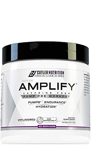 Amplify Caffeine Free Pre Workout for Men and Women: Stim Free Muscle Pump Enhancer, Hydration Powder with Electrolytes, L Citrulline, Creatine HCl for High Volume Training | Unflavored, 40 Servings