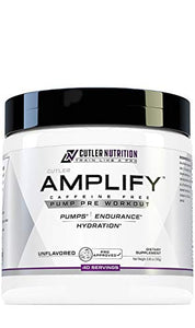 Amplify Caffeine Free Pre Workout for Men and Women: Stim Free Muscle Pump Enhancer, Hydration Powder with Electrolytes, L Citrulline, Creatine HCl for High Volume Training | Unflavored, 40 Servings