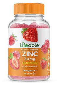 Lifeable Zinc 50mg Gummies - Great Tasting Natural Flavor Gummy Supplement - Gluten Free Vegetarian GMO-Free Chewable Vitamins – for Healthy Immune Support – for Adults, Man, Women – 90 Gummies