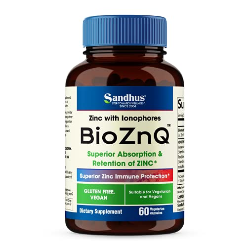 BioZnQ Zinc + Quercetin with Ionophores for Immune Protection Highly Absorbable Bioavailable Zinc Supplements,Gluten Free Zinc Supplement for Healthy Aging 60 Vegetarian Capsules