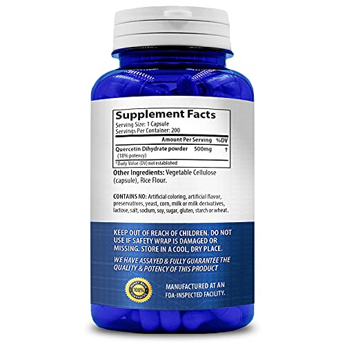 NasaBeahava Pure Quercetin 500mg Supplement - 200 Capsules - Quercetin Dihydrate to Support Cardiovascular Health