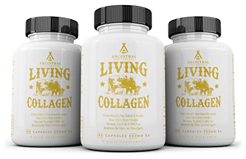 Ancestral Supplements Grass Fed (Living) Collagen—Supports Joints, Marrow Bones, Cartilage, Skin, Hair, Nails (180 Capsules)