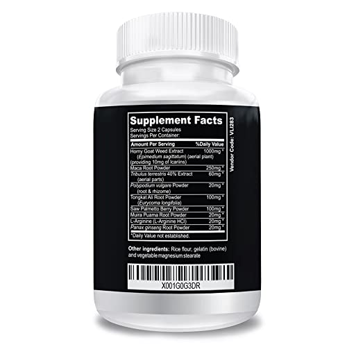 Super Strength 1000mg Horny Goat Weed 120 Capsules with Maca Arginine & Ginseng - Naturally Boost Your Health, Workout Performance, Endurance & Energy, Joint Health for Men & Women (120C)