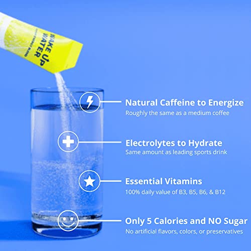 Wake Up Water Energy + Hydration Mix – Lemon – Energy + Hydration Powder Packets With Natural Caffeine, Electrolytes, B Vitamins | No Sugar | Daily Fuel With No Crash Or Jitters | (Lemon)