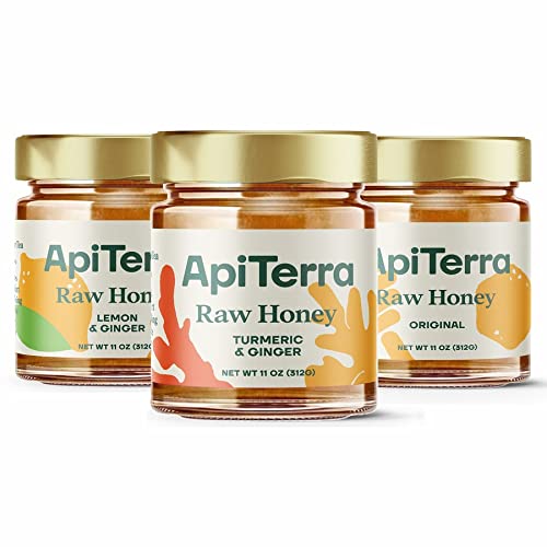 ApiTerra - Raw Honey with Superfoods Variety | Turmeric, Ginger, Lemon and more |11 oz (pack of 3)