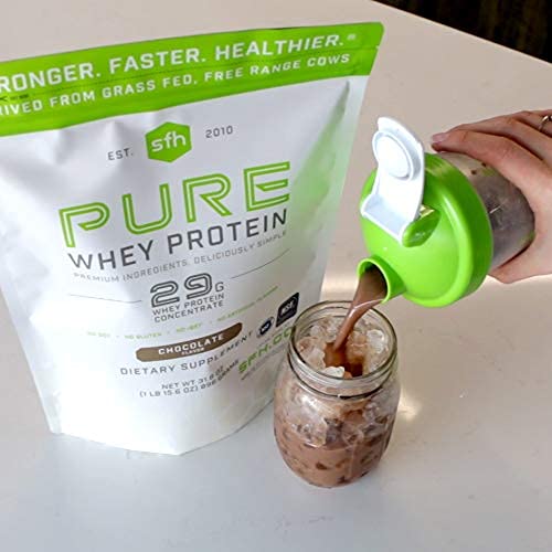 SFH Pure Whey Protein Powder (Chocolate) by SFH | Best Tasting 100% Grass Fed Whey | All Natural | 100% Non-GMO, No Artificials, Soy Free, Gluten Free | (Chocolate, 31.6 Ounce (Pack of 1))
