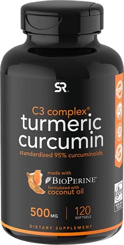 Turmeric Curcumin C3 Complex 500mg, Enhanced with Black Pepper & Organic Coconut Oil for Better Absorption; Non-GMO & Gluten Free - 120 Count