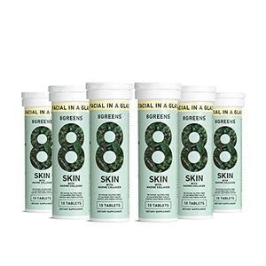 8Greens Skin + Marine Collagen for Beautiful Skin - Effervescent Super Greens Dietary Supplement - 8 Essential Healthy Real Greens in One (6 Tubes / 60 Tablets)