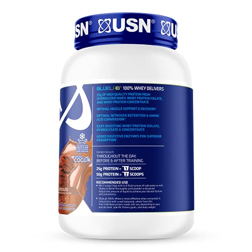 USN Supplements BlueLab 100 Percent Whey Protein Powder - Keto Friendly, Low Carb and Low Calorie, Chocolate, 2 Pounds (FWHB0008002)