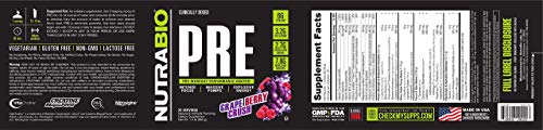 NutraBio PRE Workout Powder - Sustained Energy, Mental Focus, Endurance - Clinically Dosed Formula - Beta Alanine, Creatine, Caffeine, Electrolytes - 20 Servings - Grape Berry Crush