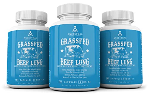 Ancestral Supplements Beef Lung (with Liver) — Supports Lung, Respiratory, Vascular, Circulatory Health (180 Capsules)