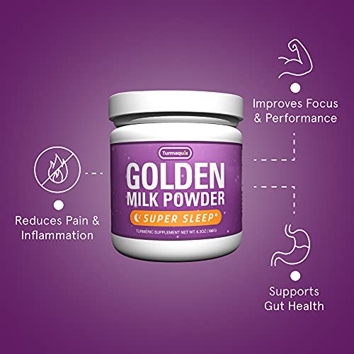 Organic Golden Moon Milk Turmeric Powder Mix, Super Sleep (180 Servings) + Superfood Blend of Melatonin, Valerian, Chamomile, Lemon Balm, Ginger, Black Pepper, Curcumin, Cinnamon, Cardamom - Turmaquik