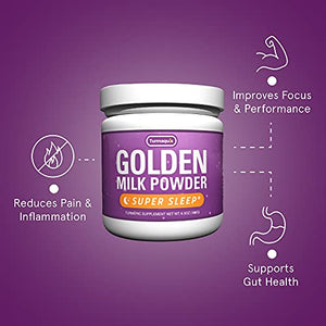Organic Golden Moon Milk Turmeric Powder Mix, Super Sleep (180 Servings) + Superfood Blend of Melatonin, Valerian, Chamomile, Lemon Balm, Ginger, Black Pepper, Curcumin, Cinnamon, Cardamom - Turmaquik