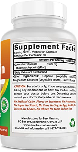 Best Naturals Quercetin 1000 mg/Serving 120 Veggie Capsules (120 Count (Pack of 1))