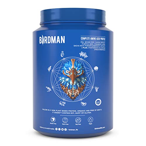 Birdman Falcon Premium Organic Plant Based Protein Powder, Vegan, Low Net Carbs, Keto, No Sugar Added, Non Dairy, Gluten-Free, Soy-Free, Lactose-Free, Non-GMO, Chocolate Flavor 33 Servings, 2.18lb