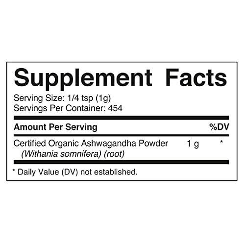 Vitamatic Certified USDA Organic Ashwagandha Powder 1 Pound (16 Ounce) - (WITHANIA SOMNIFERA)