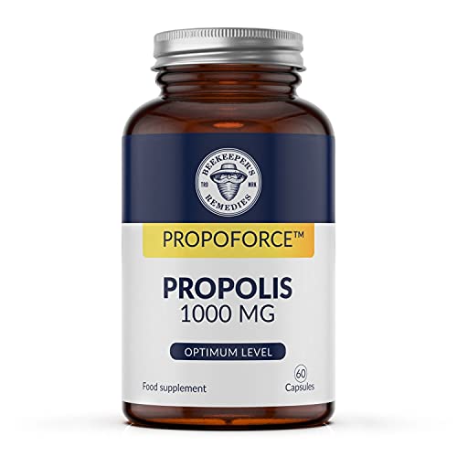 Beekeeper’s Remedies Propoforce Propolis Capsules 1000mg | 60 High Strength Propolis Capsules | Natural Immune System Support, Sore Throat Relief and Powerful Antioxidant