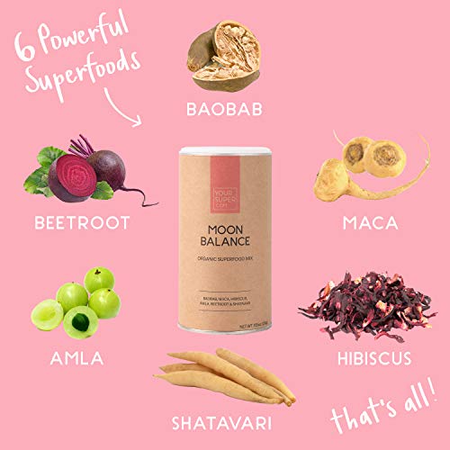 Your Super Moon Balance Superfood Powder - Natural Hormone Balance for Women, Menopause, PMS - Plant Based, Organic Baobab, Maca, Hibiscus, Beetroot, Shatavari Powder - 40 Servings