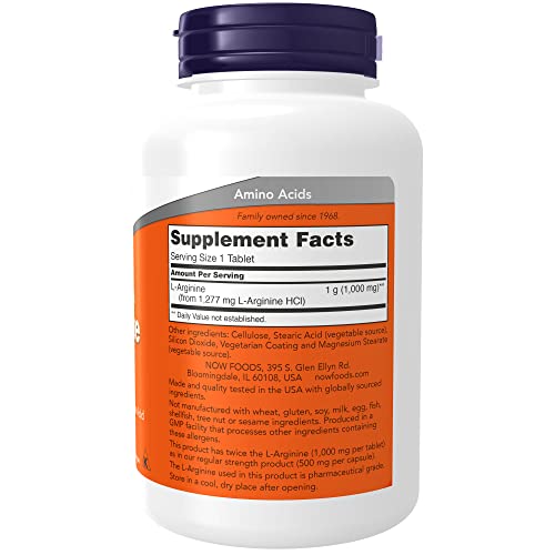 NOW Supplements, L-Arginine 1,000 mg, Nitric Oxide Precursor, Amino Acid, 120 Tablets, Orange, (0035)