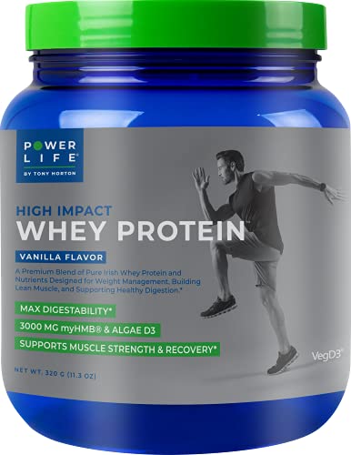 Tony Horton PowerLife High Impact Whey Protein with 3000 MG of HMB, No Sugar Added, Non-GMO, Hormone and Antibiotic Free 15 Servings (Vanilla)