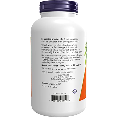 NOW Supplements, Certified Organic and Non-GMO, Wheat Grass Powder, Green Superfood, 9-Ounce