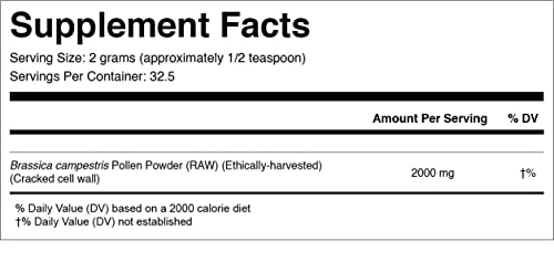 RAW Brassica Flower Pollen Powder — Adaptogenic, Functional Nutrition, Paleo — RAW, Cracked Cell Wall, Bioavailable — Men & Women — No Fillers, Never Irradiated, Non-GMO — 70 Grams