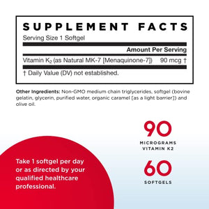 Jarrow Formulas MK-7 90 mcg - 60 Softgels - Superior Vitamin K Product for Building Strong Bones - Supports Heart & Cardiovascular Health - 60 Servings