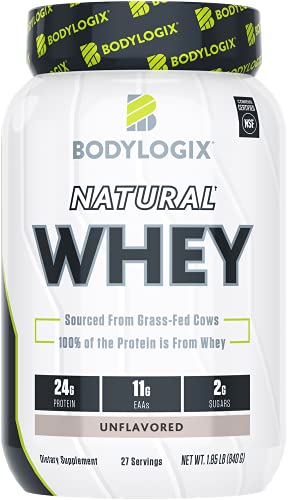 Bodylogix Natural Grass-Fed Whey Protein Powder, Unflavored, 1.85 Pound