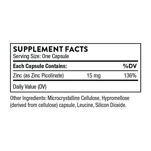 Thorne Research - Zinc Picolinate 15 mg - Highly Absorbable Zinc Supplement to Support Growth, Immune Function, and Reproductive Health - 60 Capsules