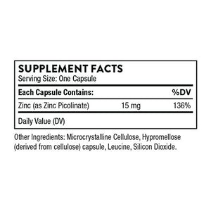 Thorne Research - Zinc Picolinate 15 mg - Highly Absorbable Zinc Supplement to Support Growth, Immune Function, and Reproductive Health - 60 Capsules