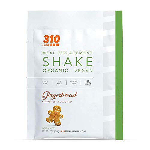 Vegan Organic Plant Protein Powder and Meal Replacement Shake - By 310 Nutrition - Gluten, Dairy and Soy Free - 0g of Sugar | Keto and Paleo Friendly… (Gingerbread, 1 Serving)