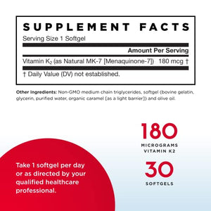 Jarrow Formulas MK-7 180 mcg - 30 Softgels - Superior Vitamin K Product for Building Strong Bones - Supports Heart & Cardiovascular Health - 30 Servings