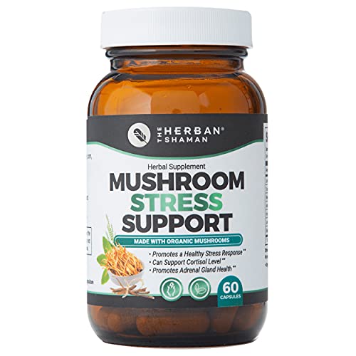 The Herban Shaman’s Mushroom Stress Support Capsules | Organic Mushroom Herbal Capsules with Reishi, Lions Mane, Turkey Tail, Lemon Balm, Bacopa (60 Capsules)