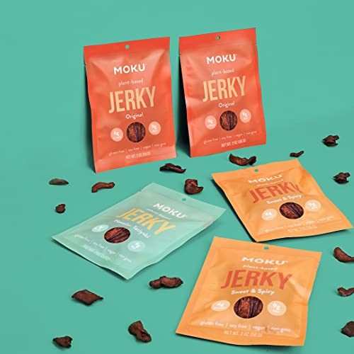 Moku Plant-Based Mushroom Jerky (3 Pack) Vegan Jerky, Gluten-Free, Soy-Free, Non-GMO Vegan Snacks, Vegan Meat No Artificial Sweetener Vegan Food, 2 oz ea (Original, 2 Oz (Pack of 3))