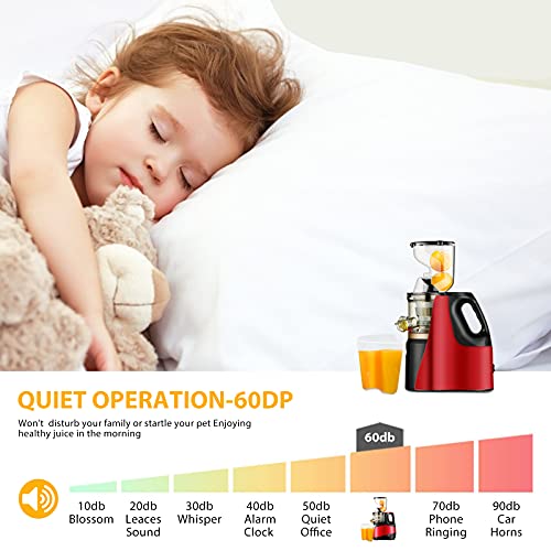 Slow Masticating Juicer, Easy Clean Juice Extractor Machine, Cold Press Juicer with Quiet Motor, Reverse Function, High Yield, Wide Feed Chute, 2 Juice Cup 1 Brush for Vegetables and Fruits Use
