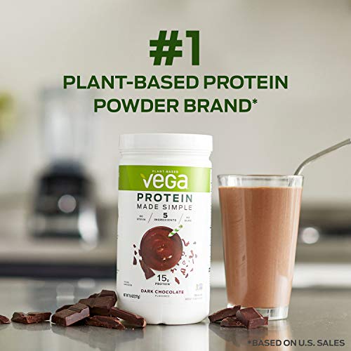 Vega Protein Made Simple, Dark Chocolate, Stevia Free Vegan Plant Based Protein Powder, Healthy, Gluten Free, Pea Protein for Women and Men, 9.6 Ounces (10 Servings)