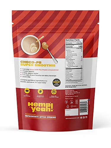 Manitoba Harvest Hemp Yeah! Organic Max Protein Powder, Unsweetened, 32oz; with 20g protein and 4.5g Omegas 3&6 per Serving, Keto-Friendly, Preservative Free, Non-GMO