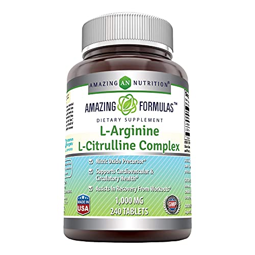 Amazing Nutrition L-Arginine/L-Citrulline Complex 1000 Mg* Combines Two Amino Acids with Potential Health Benefits * Ads to Improve Athletic Performance (240 Tablets) (Non-GMO,Gluten Free)