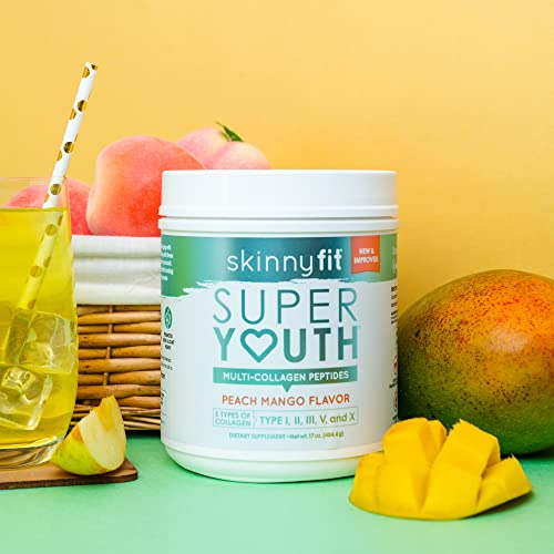 SkinnyFit Super Youth Multi-Collagen Peptides Plus Apple Cider Vinegar, Hyaluronic Acid, & Vitamin C Peach Mango Flavor, Hair, Skin, Nail & Joint Support, Immunity, Healthy Metabolism, 28 Servings