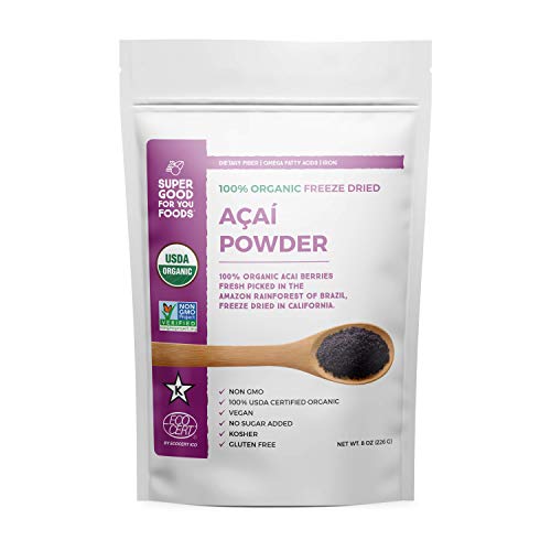 Super Good For You Foods Freeze Dried Acai Berry Powder, USDA Certified Organic, Gluten-Free, Non-GMO, Vegan, No Sugar Added, Kosher, 8 oz