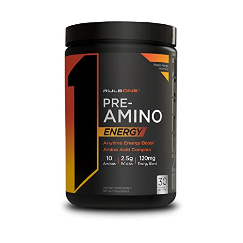 Rule One Proteins, R1 Pre Amino – Peach Mango, Anytime Energy Boost, Amino Acid Complex, Caffeine from Green Tea and Coffee Extracts, Energy, Endurance, Focus Support, 30 Servings