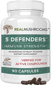 Real Mushrooms 5 Defenders Mushroom Supplements for Immune Support (90ct) Promote Better Overall Wellbeing w/ Chaga, Shiitake, Maitake, Turkey Tail, & Reishi Mushroom | Vegan, Non-GMO