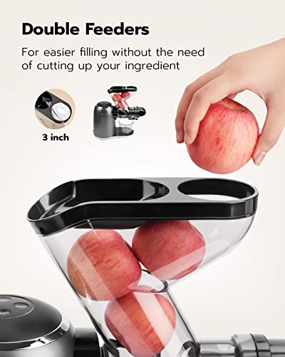 Slow Masticating Juicer, Qualeben Cold Press Juicer Machines with 3’’ Feed Chute for Whole Fruit Vegetable, Slow Juicer Extractor with 2 Modes/Reverse Function, 2 Portable Bottles, Recipes and Brush