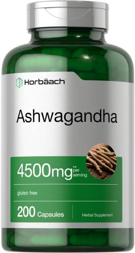 Ashwagandha Capsules 4500mg | 200 Count | with Black Pepper | Gluten Free Root Extract | by Horbaach